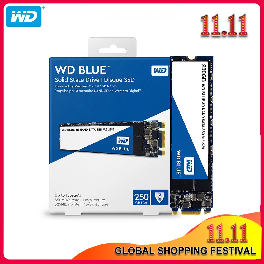 Western Digital Blue SSD 250 ГБ 500 M.2 2280 560 МБ/с. Внутренний твердотельный накопитель на жестком диске Тетрадь ПК объемом оперативной памяти 1 ТБ 2 ТБ