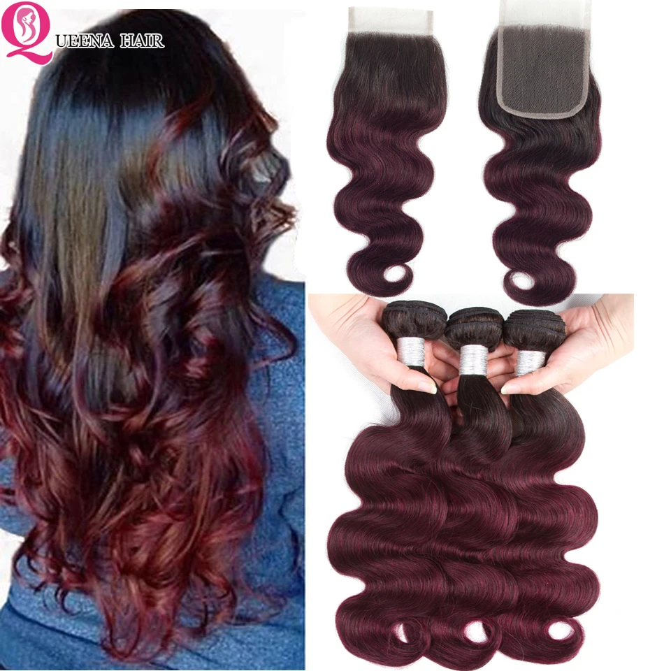 1B 99j Ombre Human Hair Bundles With Closure Body Wave Bundles With Closure  Red 99j Brazilian Hair Weave 4 Bundles With Closure - AliExpress Hair  Extensions & Wigs