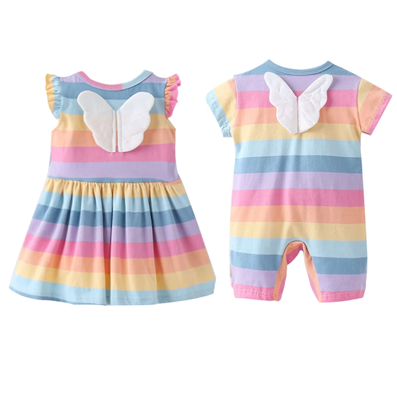 

Summer Autumn Toddler Baby Romper Rainbow Stripe Dress Jumpsuit Newborn Baby Rainbow Children Teen Clothing With Wing