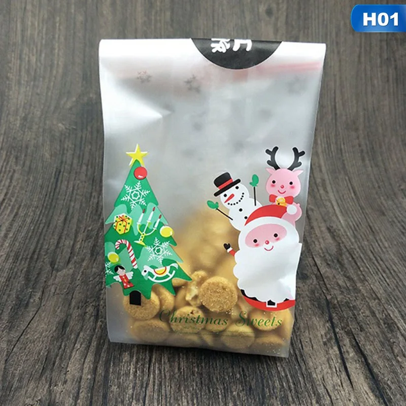 10 шт./партия, рождественские пакеты для выпечки, рождественские пакеты с изображением Санта-Клауса, снеговика, снеговика, мешок для конфет, сумка для хранения конфет - Цвет: 1