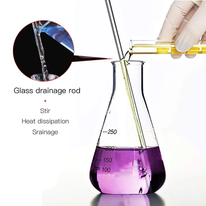 A Package of 10 Laboratory Glass Mixing Rods with Round Ends for Science, Laboratory, Kitchen and Science Education (10)