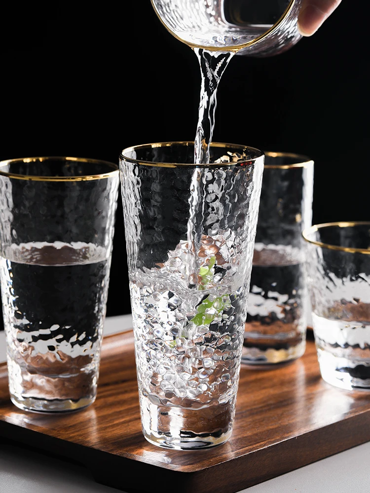 Iridescent Tumblers Water, Soda, Juice, Cocktail Drinking Beverage Glasses with Gold Rim Highball Drinking Glasses for everyday