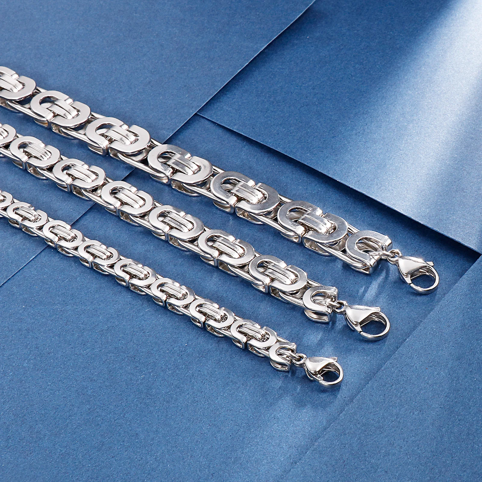 6/8/10mm Width Punk Byzantine Chain Bracelet for Men Gold Black Silver Stainless Steel