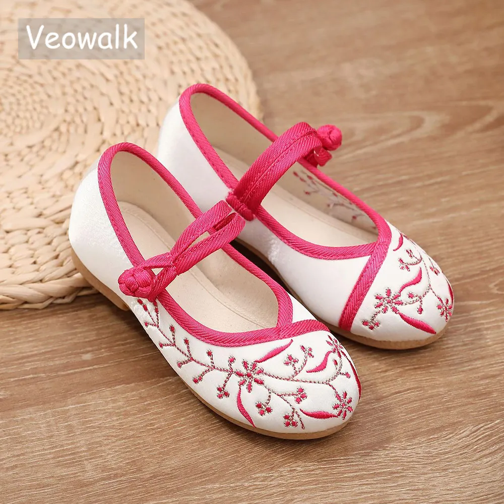 

Veowalk Chinese Style Children Cotton Embroidered Ballet Flats 2-14 Year Little Girls Kids Dance Shoes Comfort Soft Ballerinas