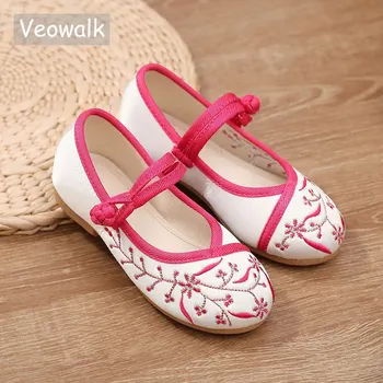

Veowalk Chinese Style Children Cotton Embroidered Ballet Flats 2-14 Year Little Girls Kids Dance Shoes Comfort Soft Ballerinas