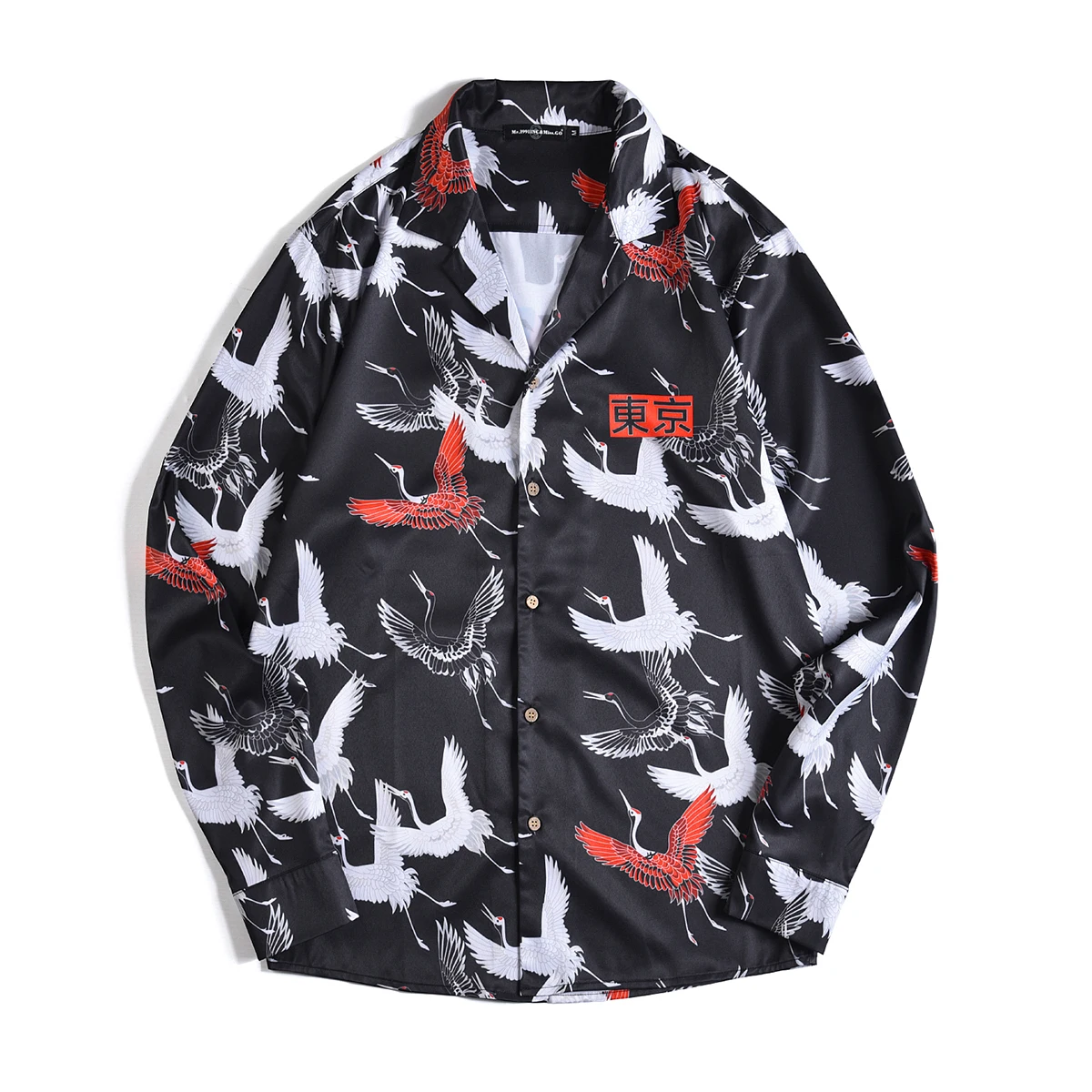

TOKYO Japan Mens Dress Shirts Crane Men's Casual Shirt Autumn Long Sleeve Shirt Mens Shirts Full Shirts for Men Streetwear