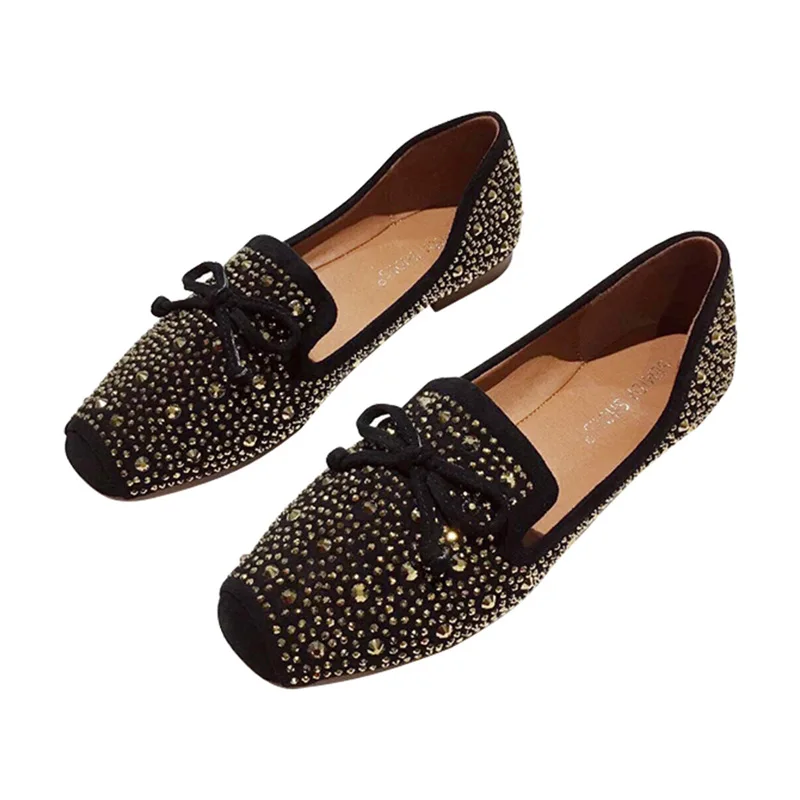 

Rhinestone Women Flat Ballet Shoes Crystal Bow Tie Flats 2020 Spring Shoes Woman Ballerina Shoes Slip On Loafers Driving Shoes