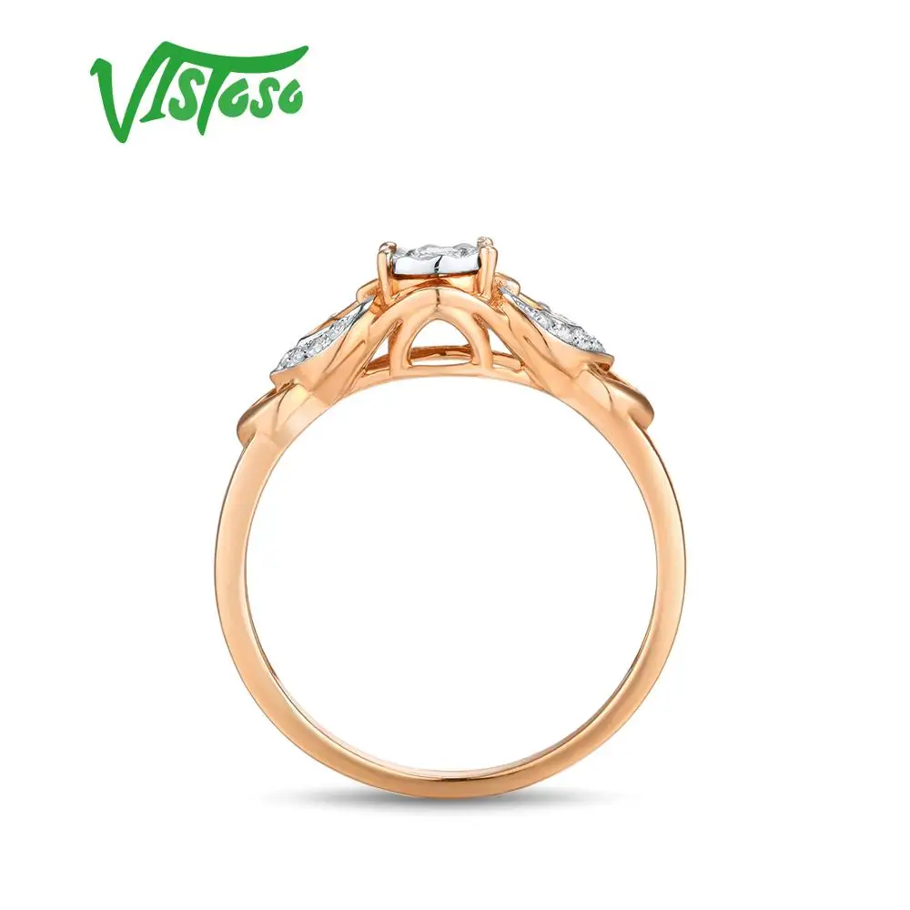 VISTOSO Gold Rings For Women Genuine 14K 585 Rose Gold Ring Sparkling Diamond Promise Engagement Rings Anniversary Fine Jewelry