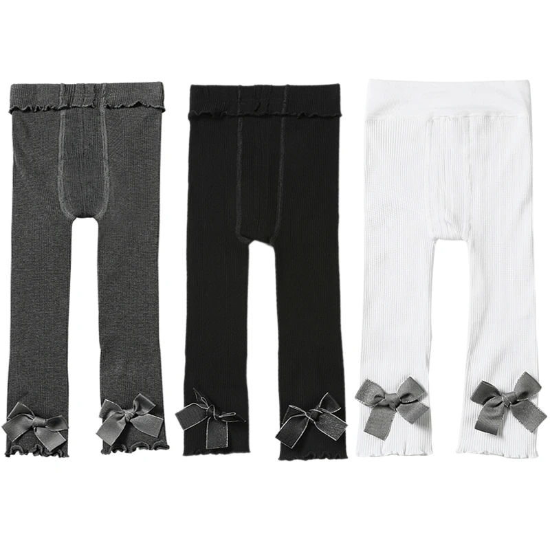 Autumn Newborn Baby Girls Pants Cotton Leggings Elastic Waist Bowknot Design Toddler Bottoms