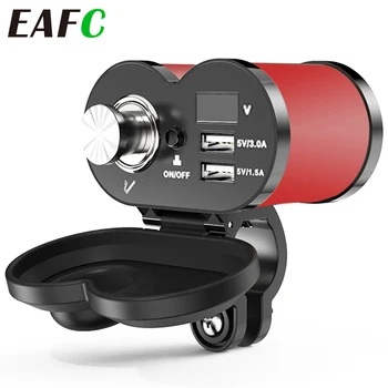 

QC 3.0 Quick Charge 5V 3.0A/1.5A Dual USB Motorcycle Cigarette Lighter USB Charger with Voltmeter Time Display with On/Off Swith