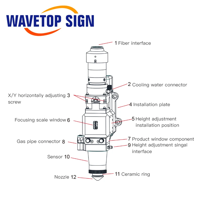 WaveTopSign WSX KC13 0-2kw волоконная Лазерная режущая головка ручная режущая головка 2000 Вт для резки металла