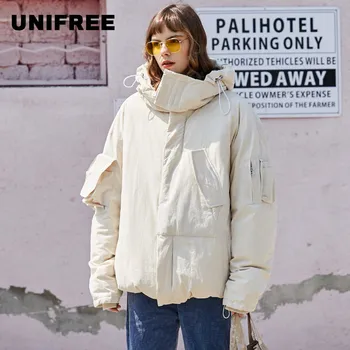 

UNIFREE tooling cotton clothing female 2019 new bread clothing short student hooded loose fashion UYY184O001