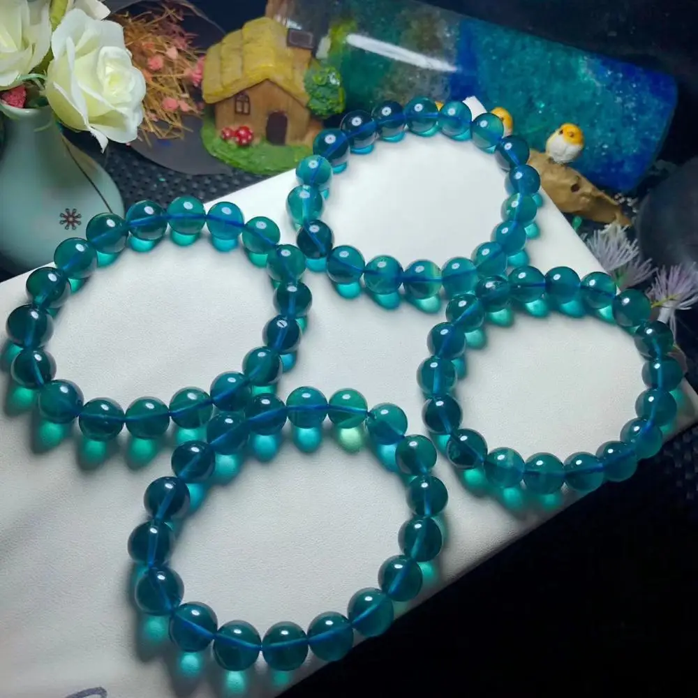 12mm Natural Blue Fluorite Quartz Rare Bracelet Gemstone Clear Round Beads Women Men Anniversary Love Gift AAAAA