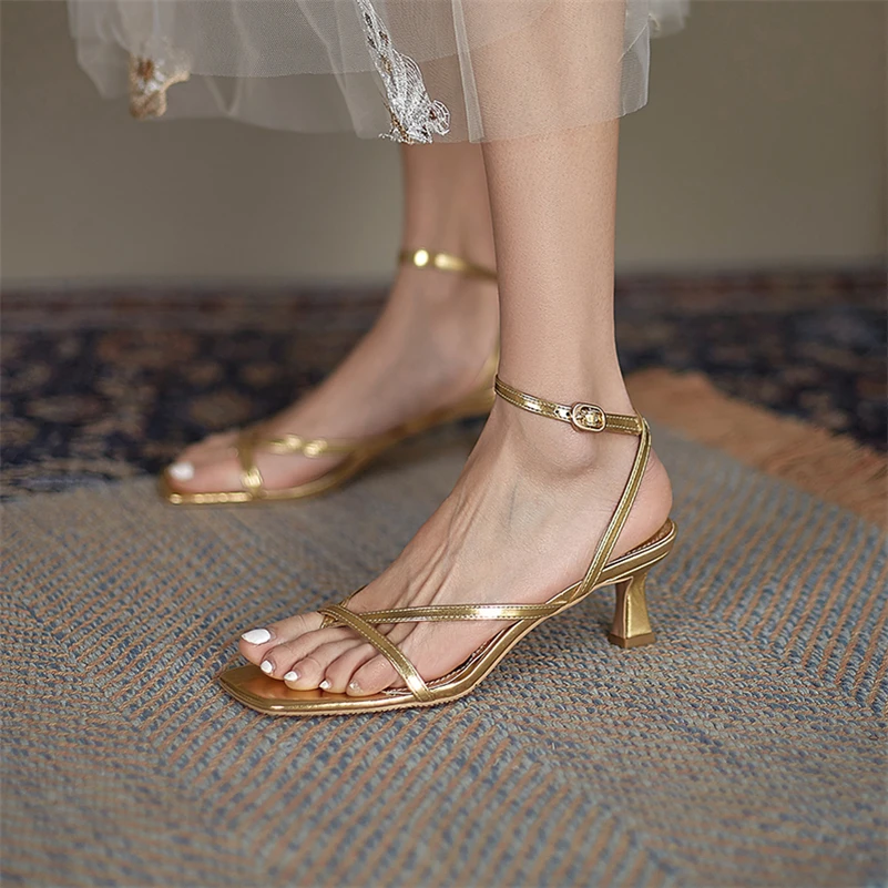 Women High Heels Sandals Genuine Leather Narrow Band Square Toe Thin Heel for Women Summer 43 women high heels platform high heels sandals