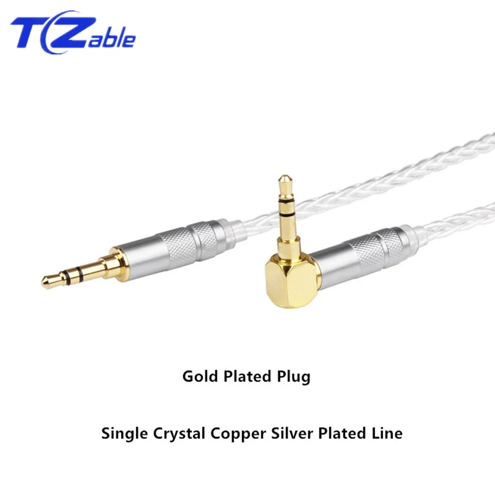 DIY Headphone Cable 3 5mm Audio Jack 90 Degree Hifi Single Crystal Copper Plated Silver Wire Stereo Jack Adaptor Earphone Cable