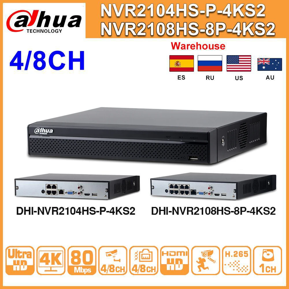 Dahua NVR2104HS P 4KS2 NVR2108HS 8P 4CH 8CH POE NVR 4K рекордер Поддержка HDD 4/8CH для системы