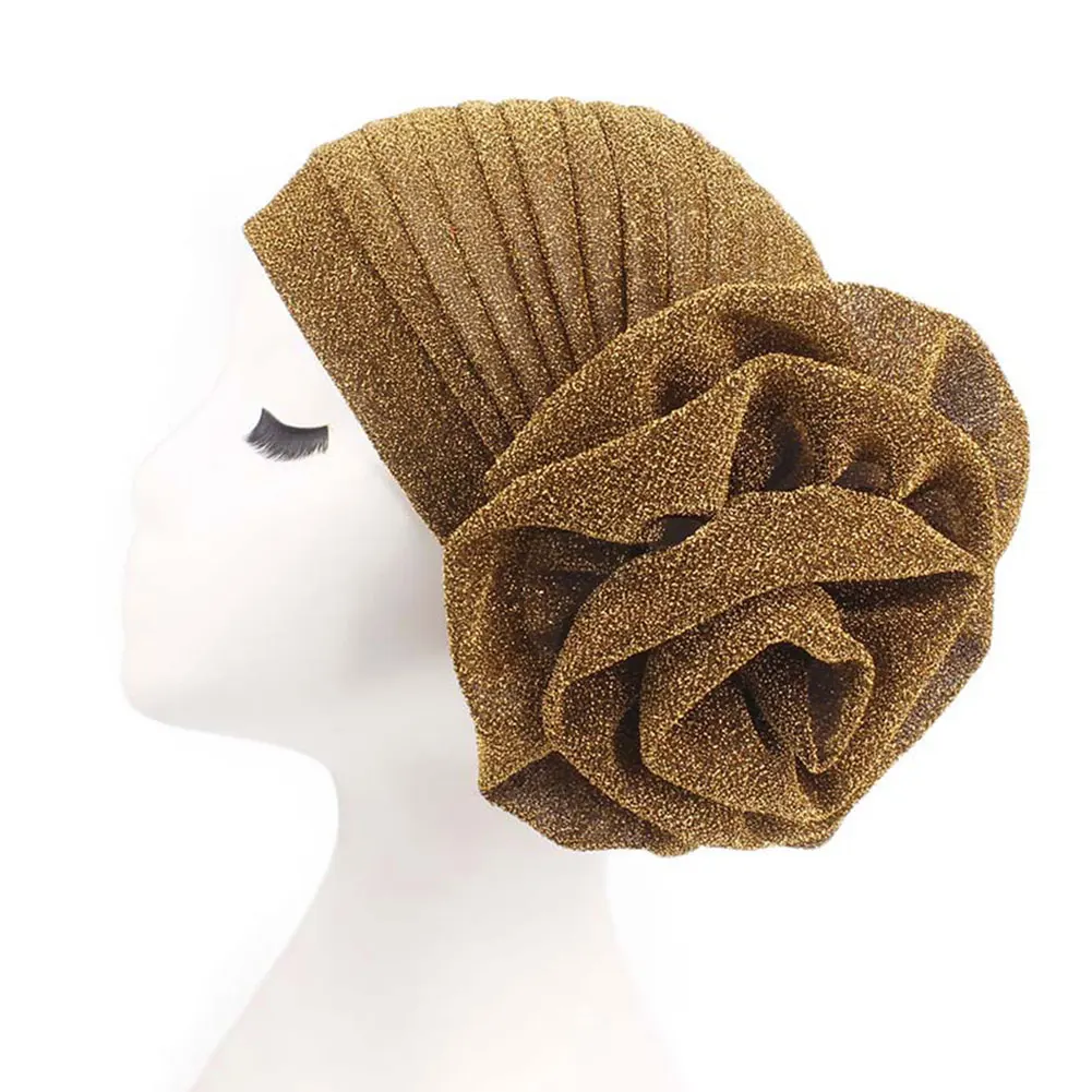

Women Elegant Flower Chemotherapy Cap Solid Stretch Hair Loss Muslim Hats Accessories Turban Beanie Glitter For Cancer Headwear