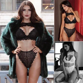 

2020 Transparent Underwear Set Women Lace Sexy Bra Set Backless Embroidery Erotic Lingerie Sets Fashion Black White Red Bralette
