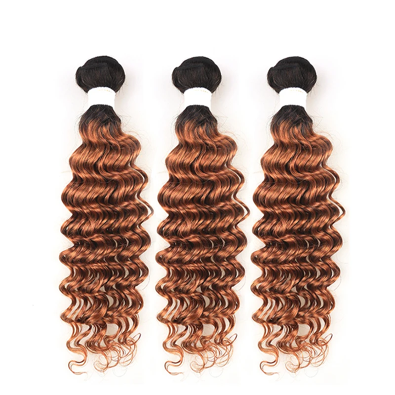 T1B 30 Two Tone Deep Wave Ombre Bundles With Frontal 13x4 SOKU Brazilian Non-Remy Hair Weave Bundles With Lace Closure 3PCS Hair