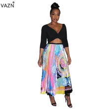 VAZN летние популярные сексуальные женские плиссированные свободные макси юбки в горошек повседневные шифоновые Плиссированное в стиле ампир юбки джокер YC1782