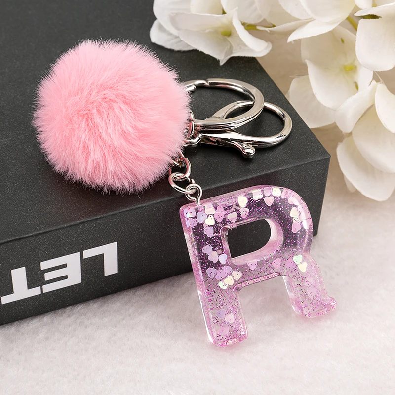 Portachiavi Personalizzato Con Iniziale A-Z In Resina Rosa E Viola – Simpatico Ciondolo Per Borsa - 3