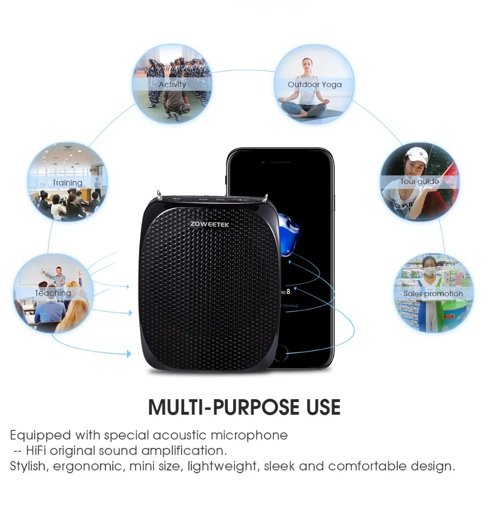 Zoweetek Wired Mini Audio Speaker Portable Voice Amplifier Natural Stereo Sound Microphone Loudspeaker for Teachers Speech Z258