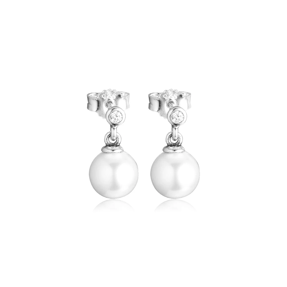 

CKK Earrings 100% 925 Sterling Silver Luminous Elegance White Pearl Stud Earrings for Women Party Gift Fine Jewelry brincos