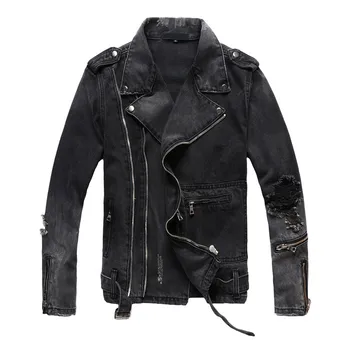 

New listing Spring / Autumn Men's Jackets Denim Men's Clothing Men's Jackets Solid color lapel motorcycle coat