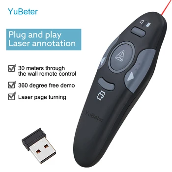 

YuBeter 2.4G Wireless Red Laser Presenter Pointers Pen USB RF Remote Control Pointer Remote Control PPT Powerpoint Presentation