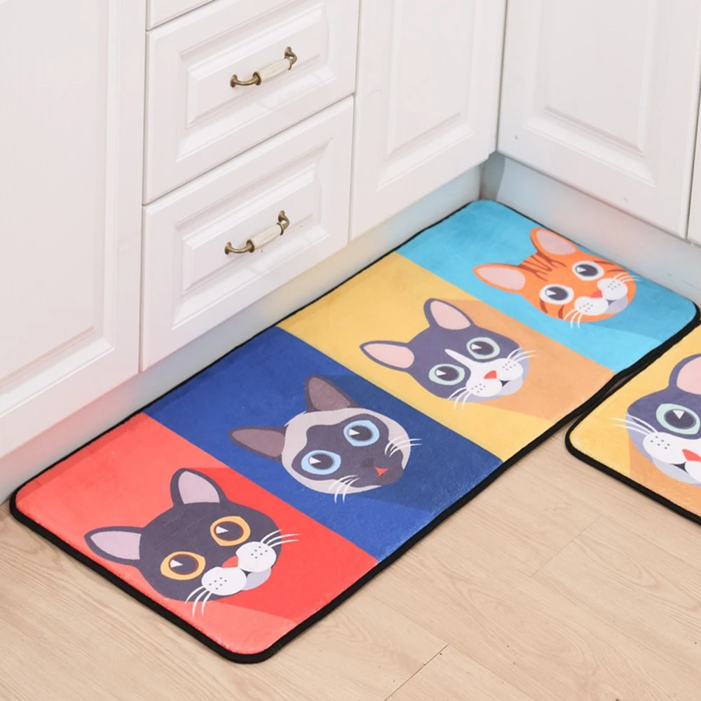 1 pc Non-slip Flannel Cat Cute Animal Printed Rectangular Carpet Entry Door Entry Pad Carpet Mat Cartoon for Bathroom Bedroom