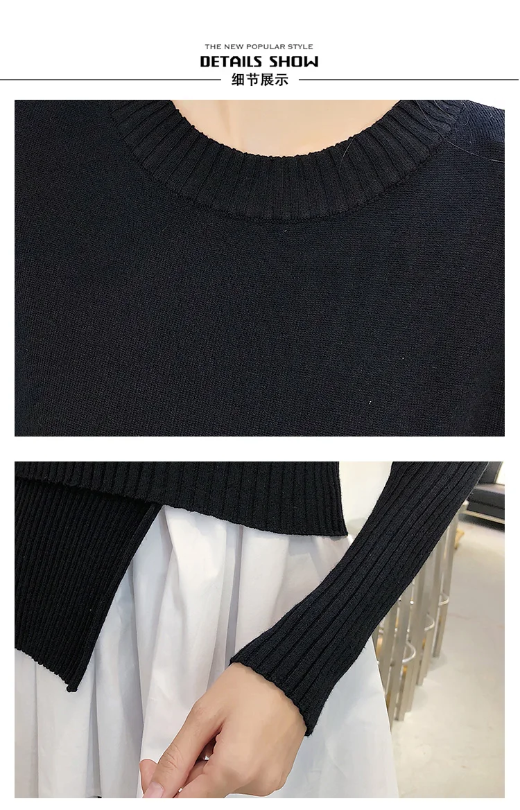 Осенне-зимний женский пуловер в стиле пэтчворк, свитер, модный черно-белый вязаный свитер в стиле пэчворк с длинными рукавами GD161