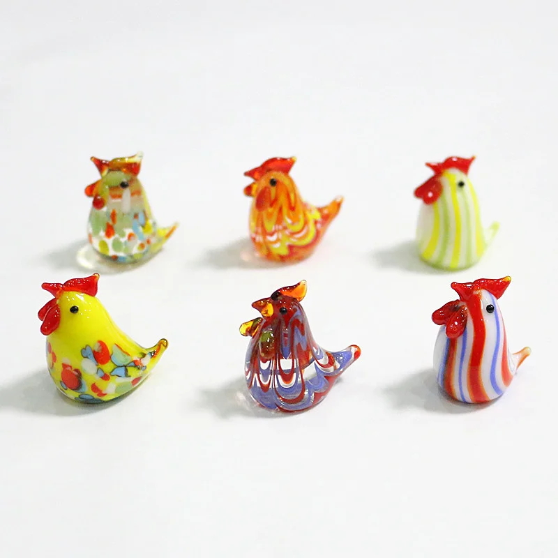 6pcs 사용자 정의 다채로운 소형 유리 치킨 장식 동물 입상 손으로 불어 홈 장식 여러 가지 빛깔의 레이디 키즈 크리스마스 선물