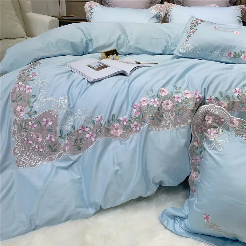 Роскошный комплект постельного белья из египетского хлопка с цветочной вышивкой, постельное белье для взрослых, постельное белье, пододеяльник, простыня