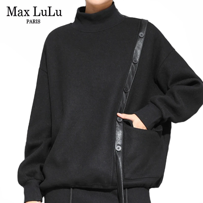

Max LuLu 2020 Spring Fashion Ladies Punk Patchwork Tee Shirts Womens Casual Black Tshirts Oversized Female Loose Tops Clothing