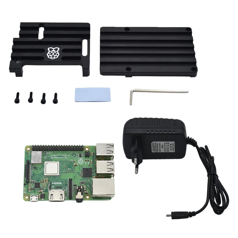 3 в 1 Raspberry Pi 3 Model B+(плюс) плата+ алюминиевый корпус с ЧПУ+ 5 В 3A адаптер питания с Wifi и комплект bluetooth
