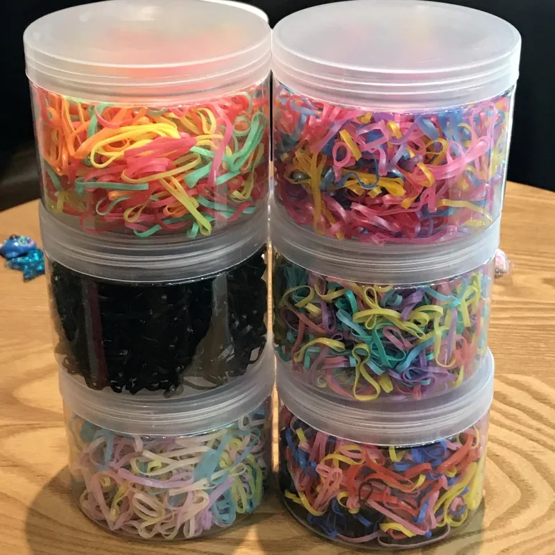 500PCS Colorful Thin Rubber Bands Candy Elastic Hair Bands Rubber Ropes  Girls Head Wear Ponytail Hair Accessories With Box