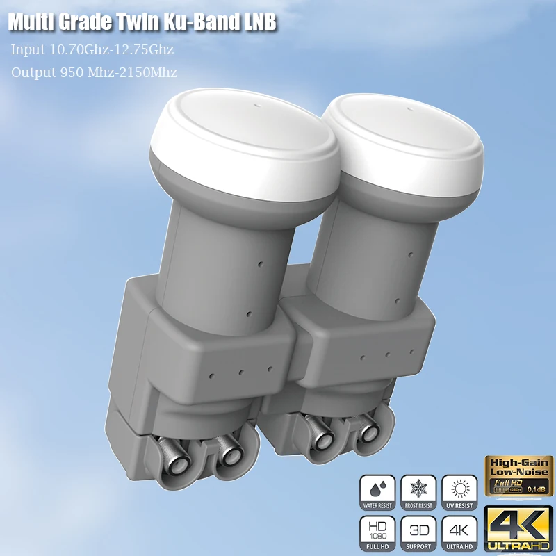 

Multi Grade Twin LNB For Satelllite TV Receiver Noise 0.1dB KU Band Universal LNB Waterproof Dish TV Ultra HD 4K Ku band LNB