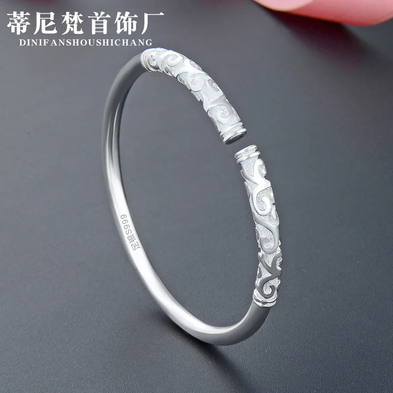 

S999 Pure Silver Good Luck Golden Cudgel Bracelet Inhibiting Magic Phrase Bracelet Creative Mahatma Return Men And Women Couples