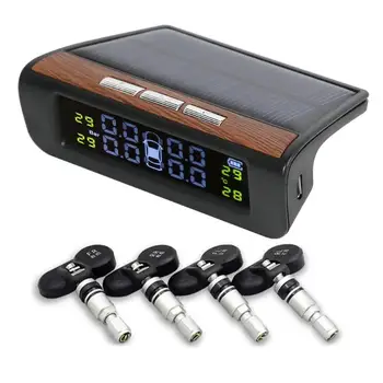 

AN-06 Solar Power LCD Display Car TPMS Auto Tire Pressure Monitoring System Tyre Alarm with 4 Pressure Sensors
