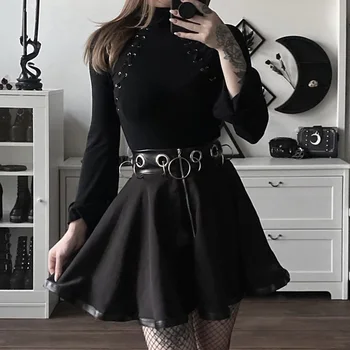 Gothic Ring Zipper High Waist Skirt