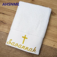 AHSNME 80x180cm 100% Cotton Bath Towels Prayer Baptism Towels Free Custom LOGO Holiday Greetings Wedding New Year Gift Message 1