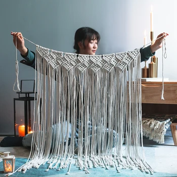 

Nordic Hand-woven Tapestry Macrame Curtain Bohemian Boho Backdrop Decoration Wall Hanging Blanket For Home Wedding 100*80CM