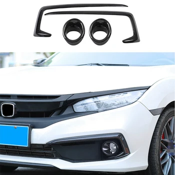

4Pcs ABS Carbon Fiber Front Bumper Fog Light Lamp Frame Cover Trim for Honda Civic Sedan 2019-2020