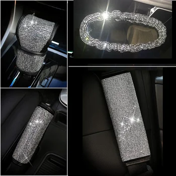 

Full Diamond Crystal Car Gear Shift Collar Cover Glitter Rhinestones Auto Shifter Hand Brake Covers Car Interior Accessories