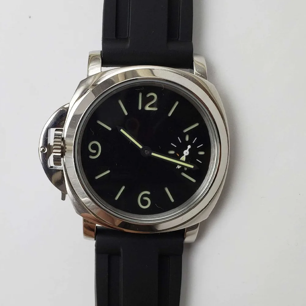 Reloj seagull movimiento руководство mecanico 44 мм militar acero caso cubierta trasera correa de goma transparente
