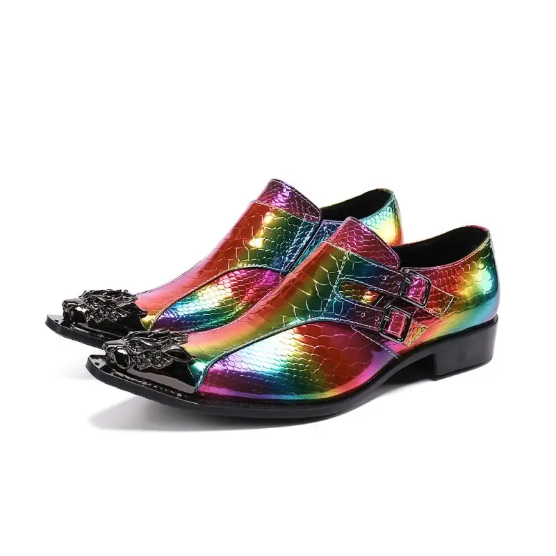 

Summer Pointed Toe Rainbow Color Party Shoes Men Masquerade Leather Shoes Mens Nightclub Bars Career Work Slip-On Shoes Size 46