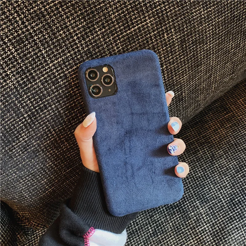 Модный зимний теплый пушистый чехол для телефона s для iphone 11 Pro Max, мягкий чехол для iphone 6 6S 7 8 Plus X XR XS MAX, тканевый плюшевый чехол - Цвет: Style2 Blue