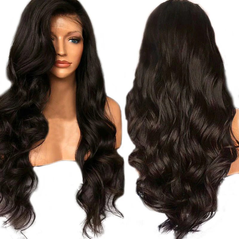 

28 inch Loose Wave Wig 13*4 Lace Front Hair long Wig Pre Plucked With Baby Hair Natual Black wig Similar to Human Hair of wig