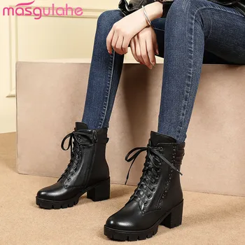 

Masgulahe new arrival 2020 winter women ankle boots platform shoes genuine leather boots sexy high heel fashion female boots