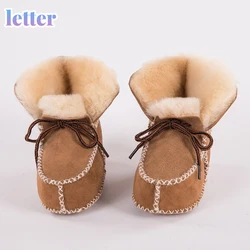 Primeiro walker sapato inverno botas de bebê couro genuíno pele lã da criança meninas mocassins macios sapatos de pelúcia pele carneiro do bebê menino botas